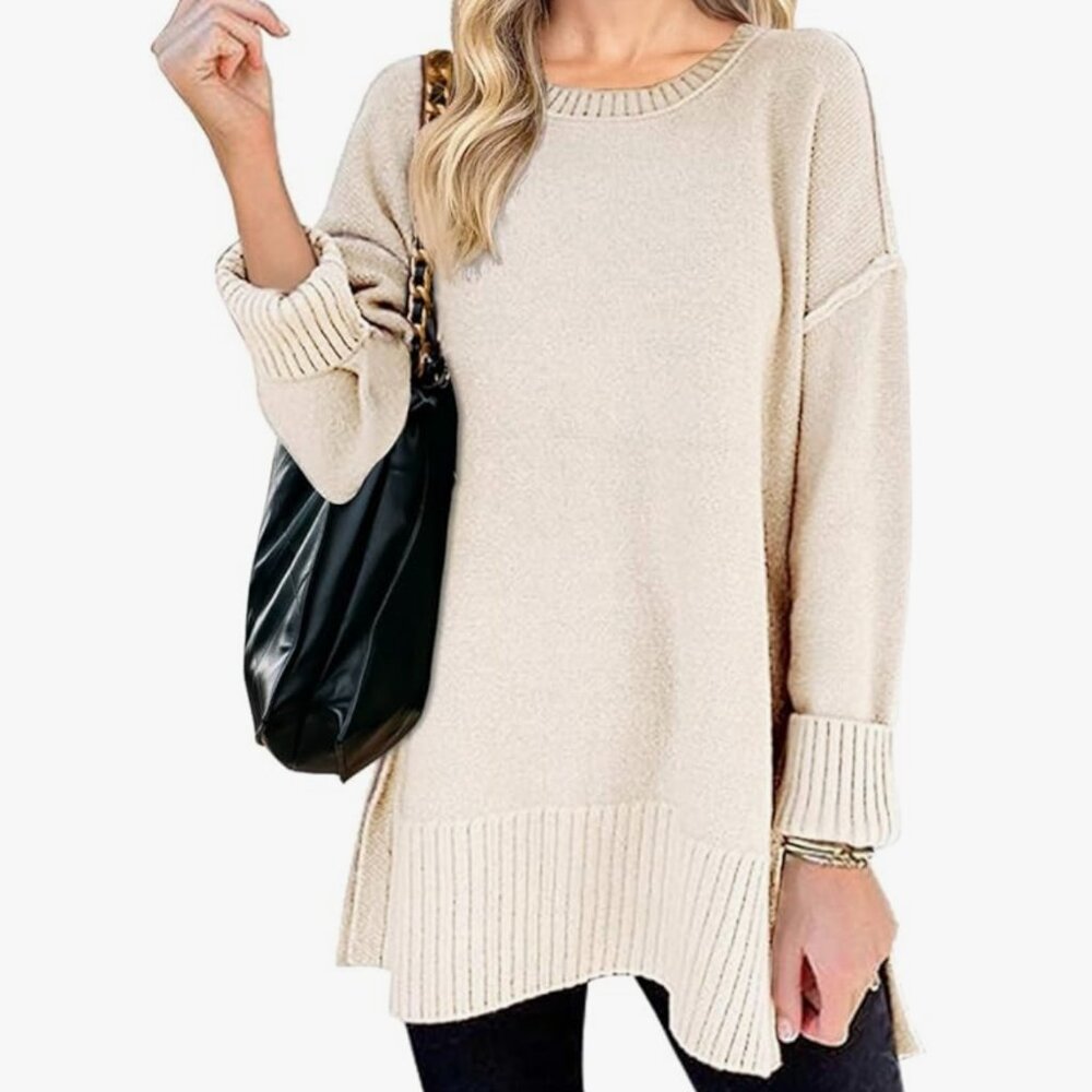 Merokeety Crew Neck Beige Sweater